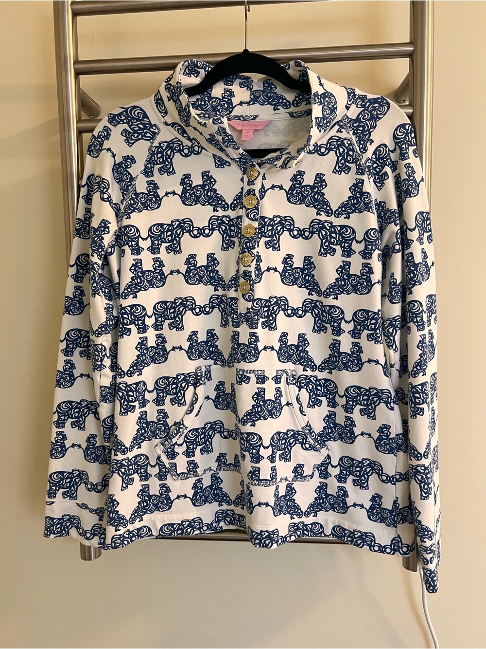 Lilly Pulitzer Captain Popover Medium White Blue Elephant Pack Your Trunk